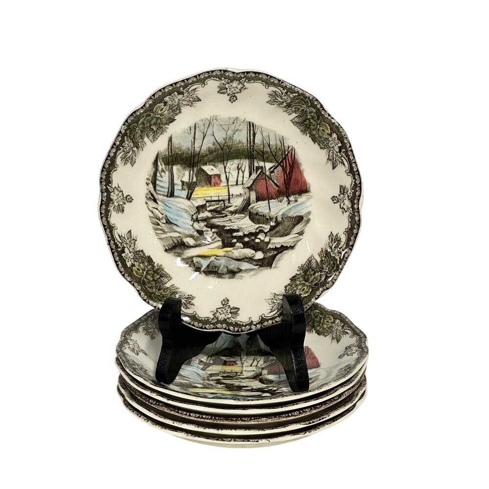 Johnson Bros Friendly Village England Vintage 'The Ice House' Saucers-Set of 6